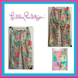 Vintage Lilly Pulitzer Tropical 🌴 Patchwork Pattern Capri Pants Size 4
